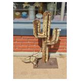 Metal Saguaro Yard Art Cactus & Longhorn Skull 39'