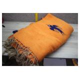 Vtg Vibrant Tangerine Mexican Thunderbird Blanket
