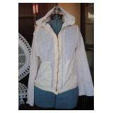 Vtg Cream/White Mesh Hooded Zip Up Jacket