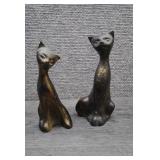 2 Vtg MCM Solid Brass Siamese Cat Figurines