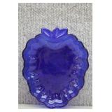 Vtg Cobalt Glass Dish w/Pressed Grape Cluster
