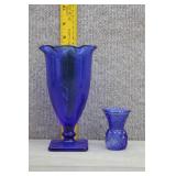 Vtg Cobalt Glass Vase, and Toothpick Holder