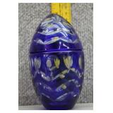 Egg-Shaped Blue Cut-to-Clear Crystal Trinket Box