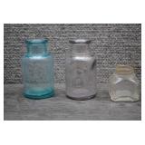 Vtg Glass Bottles-Ink/Shoe Polish Jars-Aqua &Clear