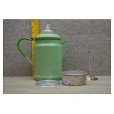 Vtg Enamelware Coffee Percolator w Fire King Lid