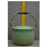 Vtg Green Enamelware Pot with Handle