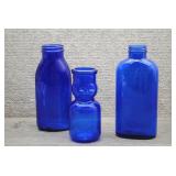 Vtg Cobalt Blue Glass Bottles-Brookfield Baby Face