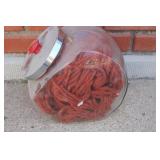 Vtg Glass 'Penny' Jar w/Red Yarn-1940s/50s