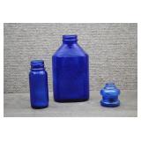 Vtg Cobalt Blue Glass Apothecary Bottles&Insulator