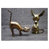 Vtg MCM Solid Brass Cat and Mouse Figurines