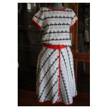 Vtg Aileen Sailor Pattern White & Red Skirt & Top