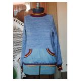 Vtg Uptown Blue, Red, Yellow Pocket Sweater