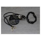 Collar Button Necklace, Stone Bracelet