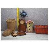 Lot of Wicker, Wood, and Resin Home Decor
