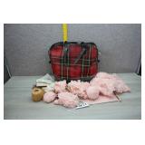 Red Plaid Bag w/Yarn, etc
