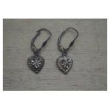 Vtg Beverly Hills Silver Sterling Heart Earrings