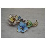 Vtg Enamel/Rhinestone Floral Bouquet Brooch