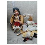 Native American Doll w Drum & Wolf Skin