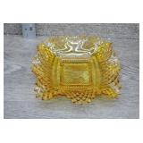Vtg Amber Yellow Pressed Glass Square Candy Dish