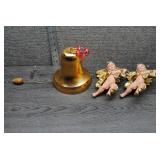 Vtg Mid-Century Christmas Bell, Cherub Figurines