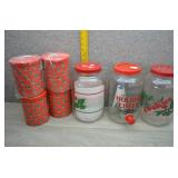Vtg Holiday Canisters, Drink Jug, & Cookie Jar