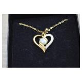 Gold/Silver Tone Heart Necklace w/Light Blue Stone