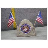 Vtg U.S. Marines Garden Stone w/Flags