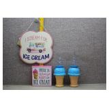 Lot of Ice Cream-Themed Signs and Lidded Cups