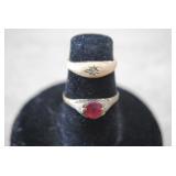 2 Small Vintage Rings, One w/Red Stone, One Avon