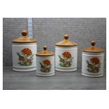 Four Vtg Sears Merry Mushroom Canisters