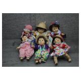 Group of Six Vtg 1990s Gi-Go Toys Bean Bag Dolls