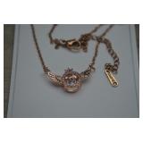 RoseGold Toned AngelWing Necklace w/Moving Crystal