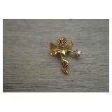 14K Gold Guardian Angel Pendant w/Clear Stone