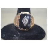 10K White/Yellow Gold Men's Onyx and Diamond Ring