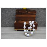 Cedar Souvenir Box w/2 White Bead Costume Necklace