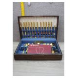 Vtg Gold-Plated Flatware Set in Wooden Chest