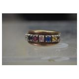 10K YellowGold Mother's Ring Multicolor Gemstones