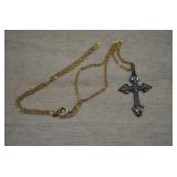 Sterling Cross Pendant on Gold tone chain necklace