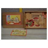 Vtg German Architectural Wooden Building Block Set