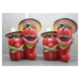 Pair of Whimsical Resin Red Chili Pepper Figurines