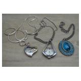 3 Assorted Necklaces-Faux Turquoise,Watch Pendant,