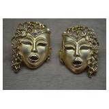 Gold-tone Theatrical Mask Earrings w/Rhinestones