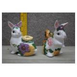 Two Fitz and Floyd Botanical Ceramic Bunnies