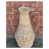 Vtg Tall Woven Wicker Amphora Floor Vase