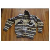 Hand Knit Cowichan Deer Zipper Sweater