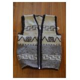 Hand Knit Cowichan Geometric Wool Zip Vest