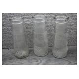 Vtg Textured Clear Glass Milk Bottles Trio