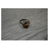 Vtg Art Deco Sterling Tiger Eye Agate Ring