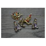 Vtg Clown, Flower Cart & Lamplighter Pins