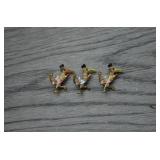 Vtg Enamel Bird in Top Hat Scatter Pins Trio